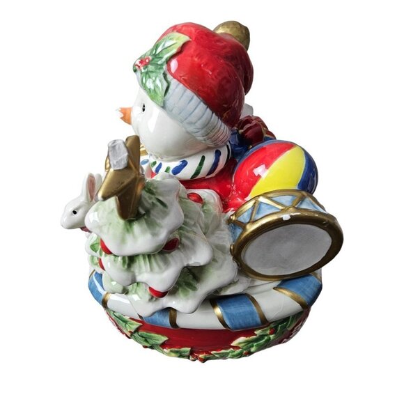 Fitz and Floyd Holiday Snowman Cookie/Candy Lidded Ceramic Jar - Picture 9 of 10